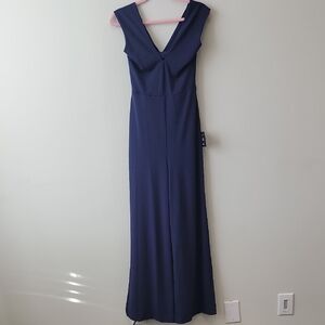 Lulu's Navy Dramatic Crossback Jumpsuit